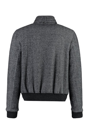 ISABEL MARANT Men's Grey Wool Bomber Jacket with Ribbed Knit Edges