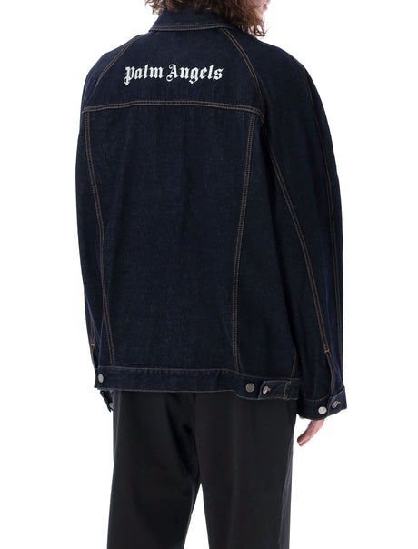 PALM ANGELS Blue Denim Jacket with Logo Detail for Men