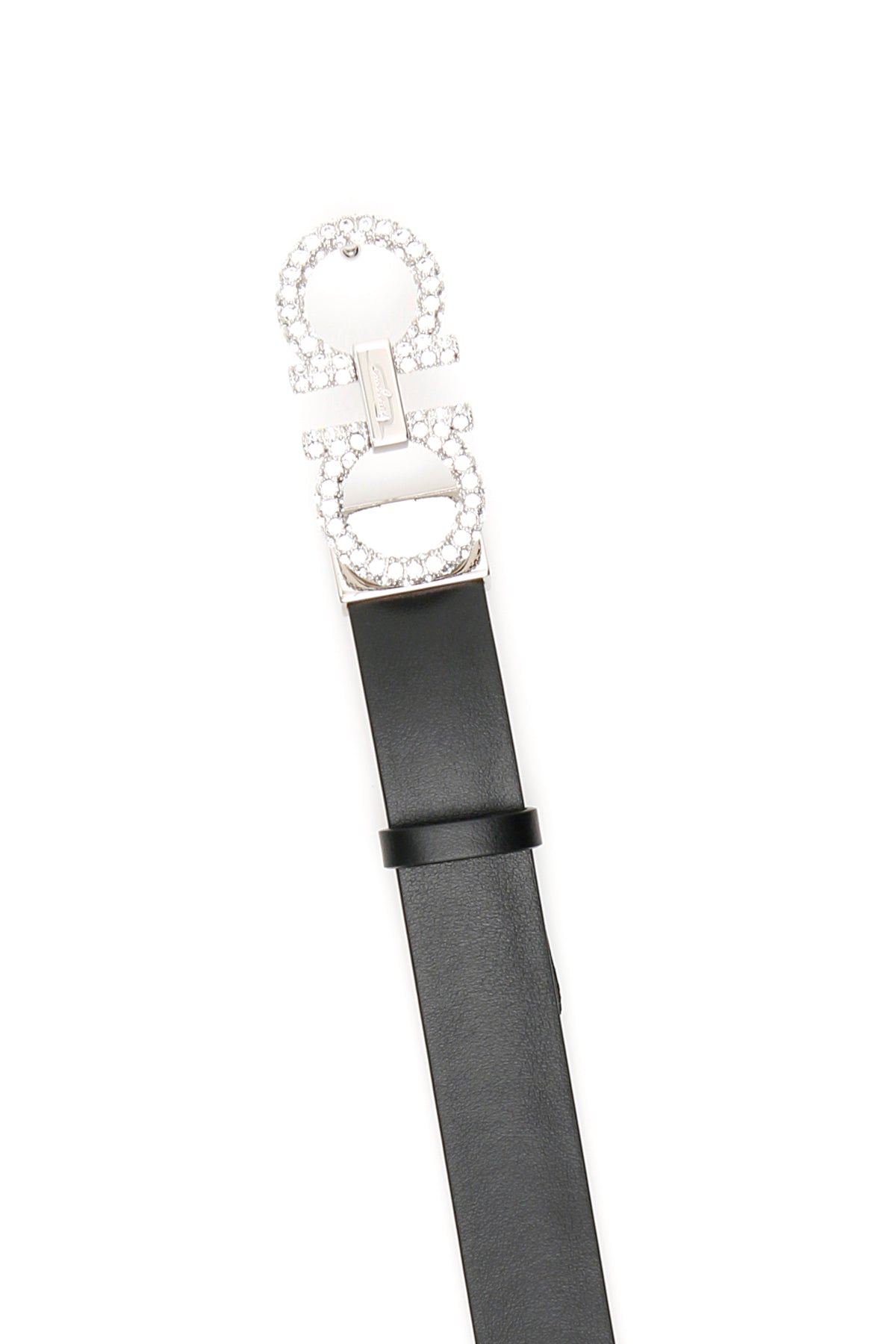 FERRAGAMO Crystal-Embellished Gancini Hook Leather Belt | Black