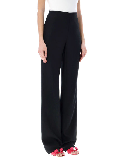 FERRAGAMO High Waisted Trousers for Women - Tailored Black Pants in Viscose Blend Crepe