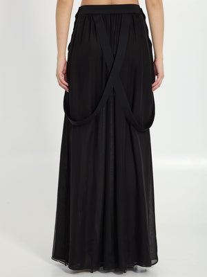 MAX MARA Elegant Black Silk Chiffon Midi Skirt