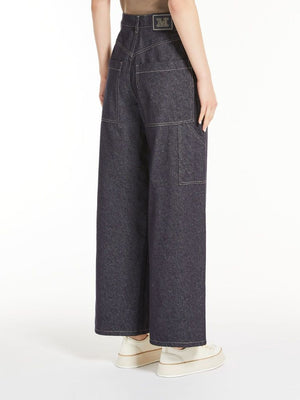 MAX MARA Navy Blue Cotton Long Trousers for Women