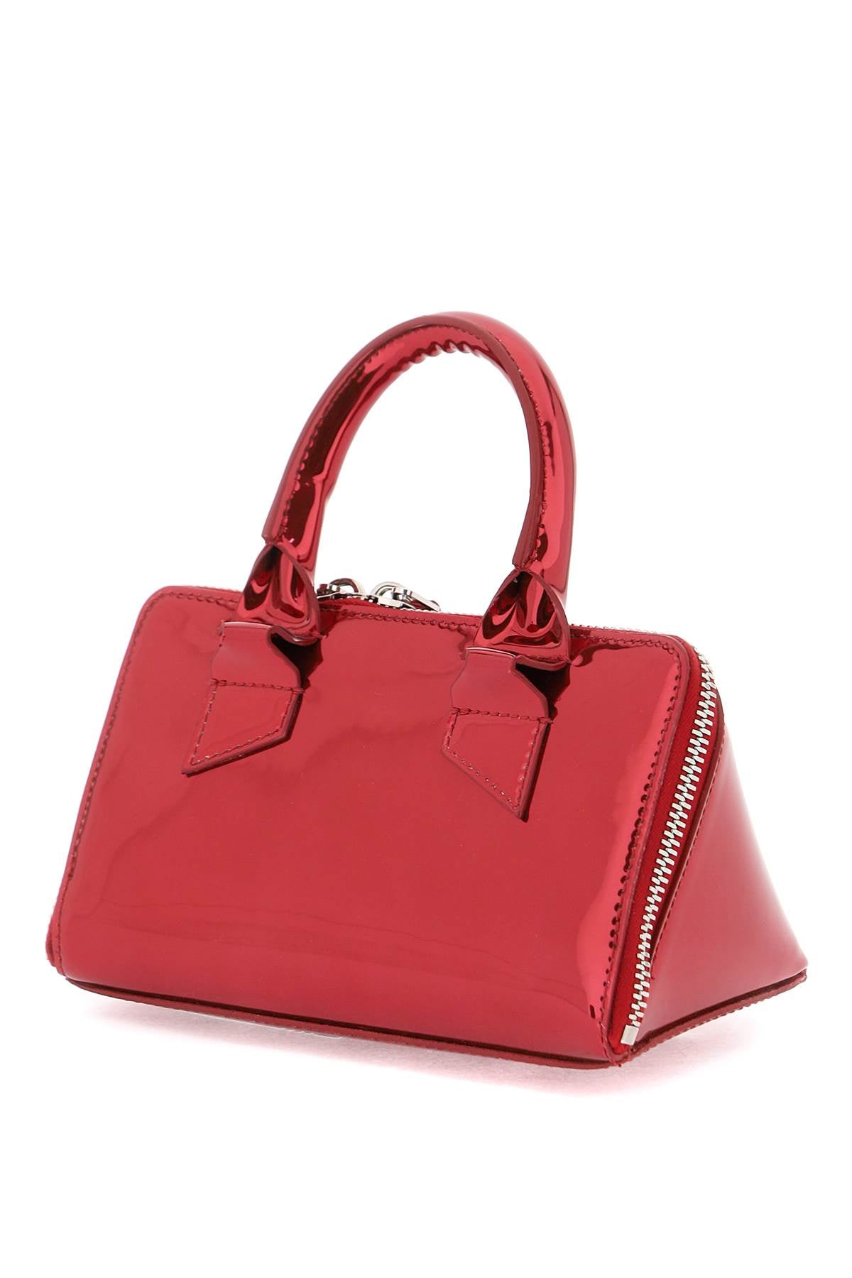 THE ATTICO Red Mini Mirror-Effect Clutch with Convertible Strap and Oversized Zip Detail