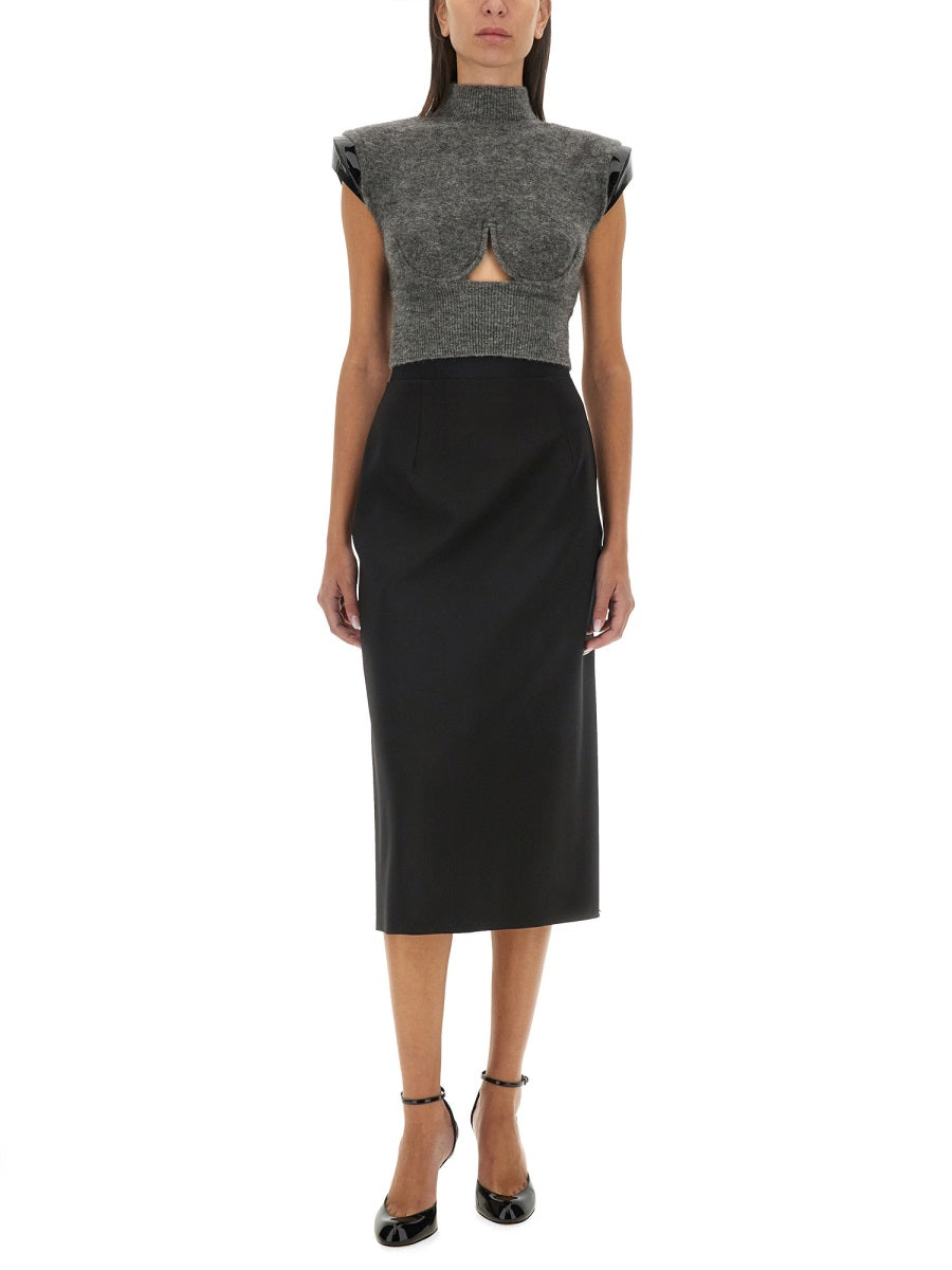 MAX MARA SPORTMAX Stretch Wool Pencil Skirt - High Waist Design