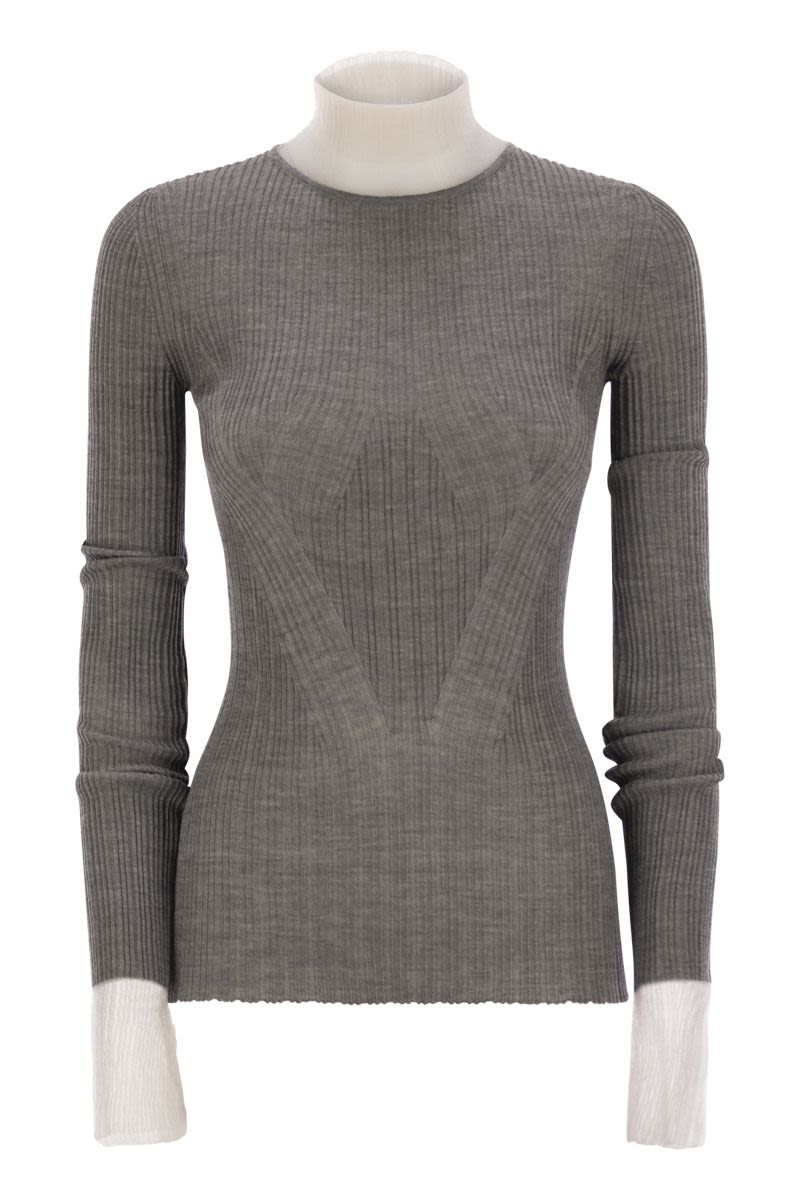 MAX MARA SPORTMAX Feminine Fit Turtle Neck Sweater with Directional Ribbing