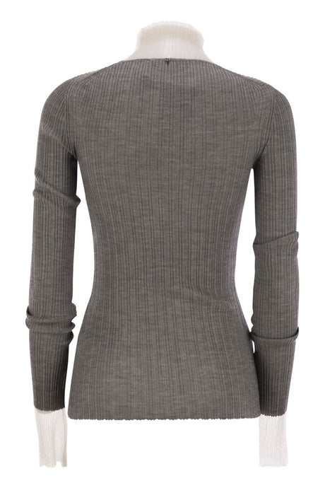 MAX MARA SPORTMAX Feminine Fit Turtle Neck Sweater with Directional Ribbing