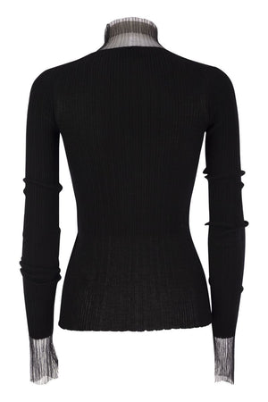 MAX MARA SPORTMAX Feminine Fit Turtle Neck Sweater with Directional Ribbing