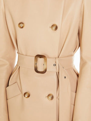 MAX MARA SPORTMAX Luxury Soft Leather Trench Coat with Geometric Pockets