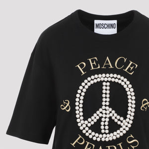 MOSCHINO COUTURE Luxury Pearl-Embellished Black Cotton Tee