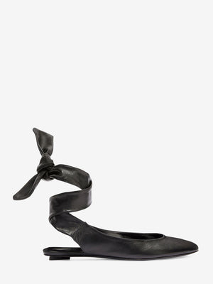 THE ATTICO Elegant Black Nappa Leather Ballerinas with Ankle Ties, Heel Height 0.5cm