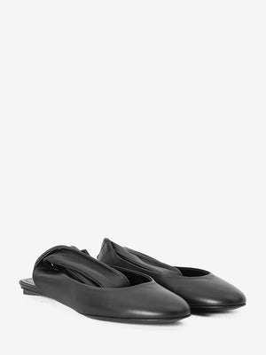 THE ATTICO Elegant Black Nappa Leather Ballerinas with Ankle Ties, Heel Height 0.5cm