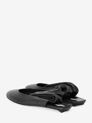 THE ATTICO Elegant Black Nappa Leather Ballerinas with Ankle Ties, Heel Height 0.5cm