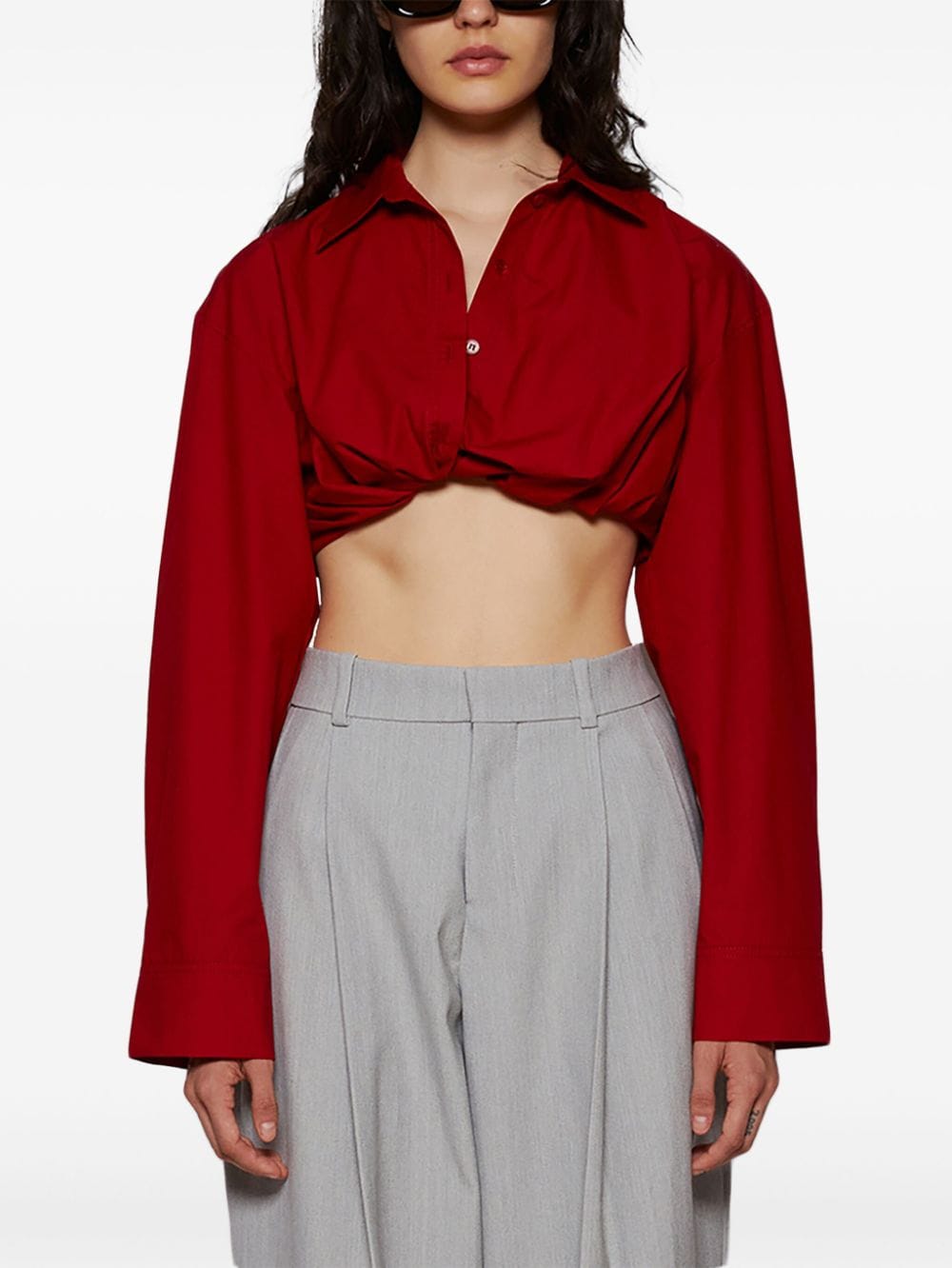 JACQUEMUS Mini Cropped Asymmetric Hem Shirt