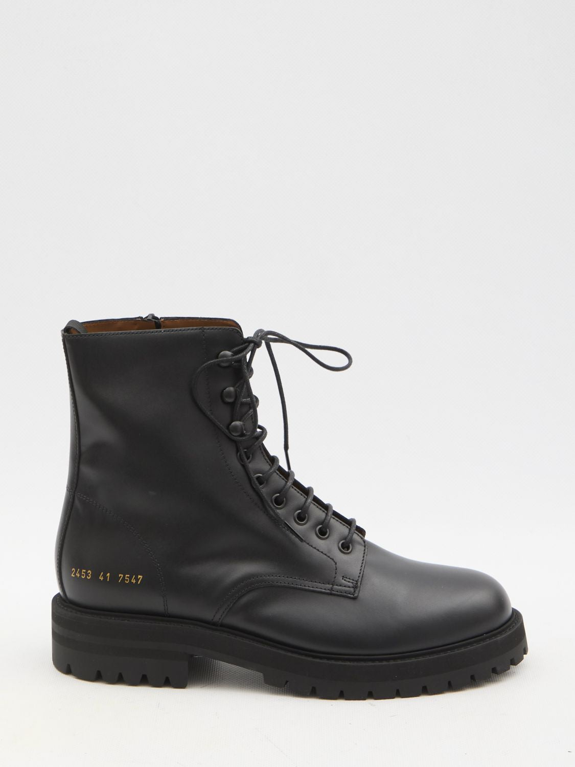 COMMON PROJECTS Men's Combat Boots - Leather Round Toe with Side Zip