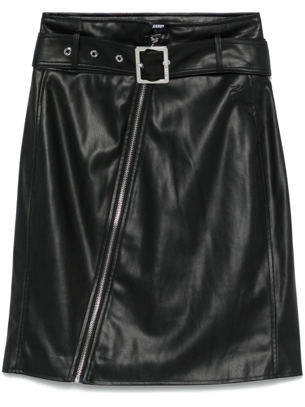 KARL LAGERFELD Chic Black Leather Mini Skirt with Central Zip