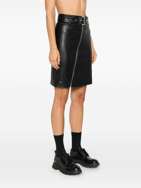 KARL LAGERFELD Chic Black Leather Mini Skirt with Central Zip