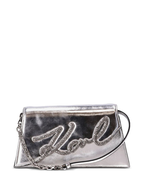 KARL LAGERFELD Signature Mini Handbag with Rhinestone Logo