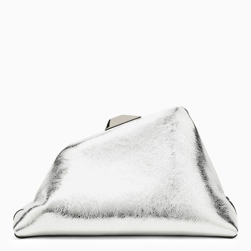 THE ATTICO Stylish Silver Leather Clutch for Women with Snap Fastening and Metal Hardware