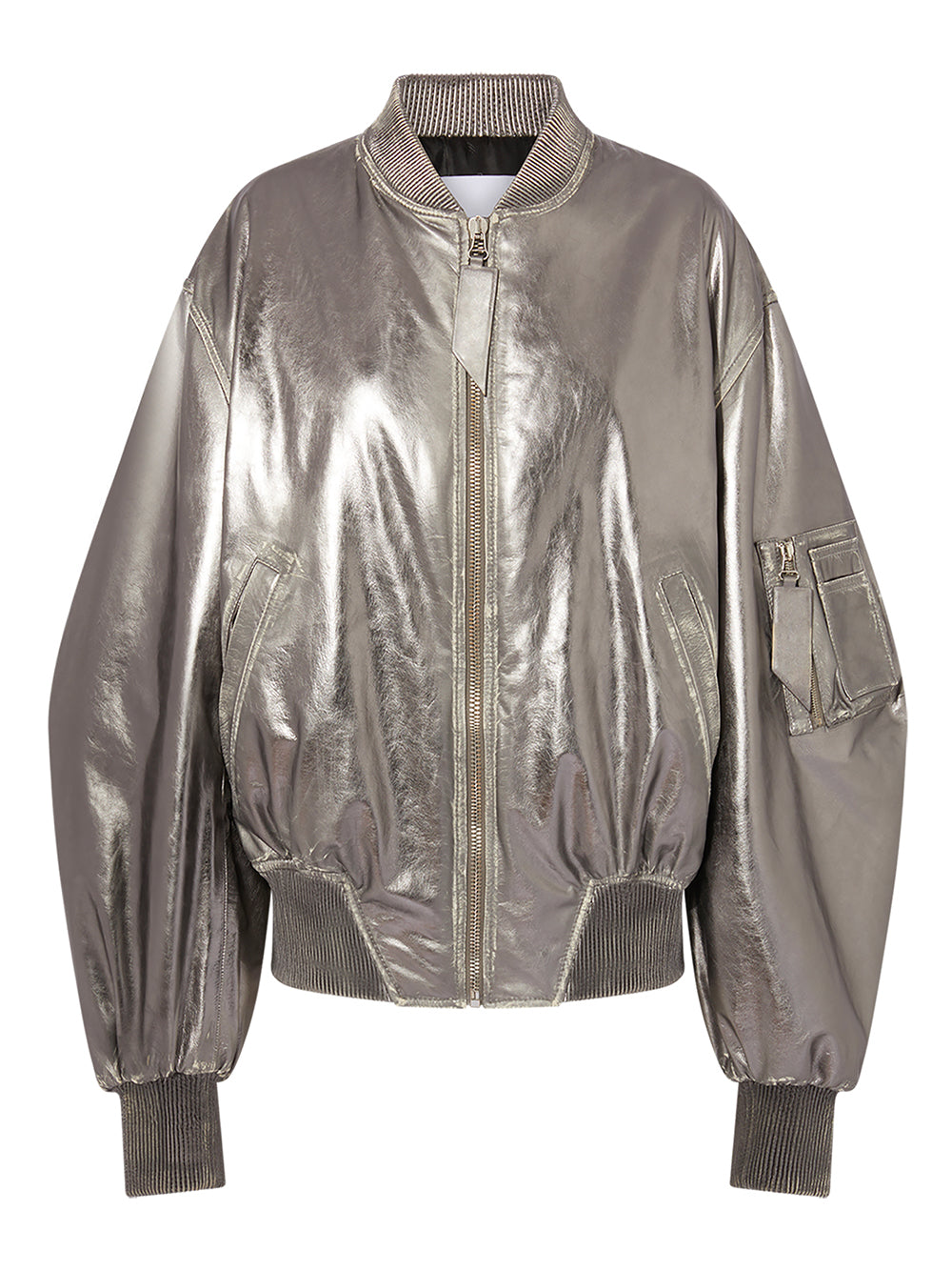 THE ATTICO 24SS Women's Silver Bomber Jacket with Unique Design