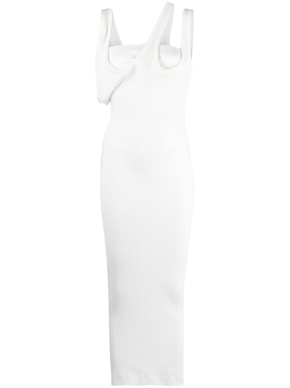 THE ATTICO White Ribbed Asymmetric Dress for Women