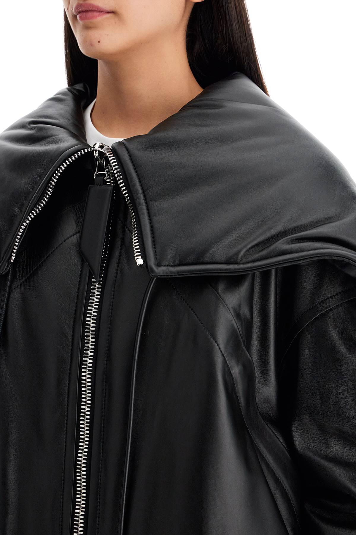 THE ATTICO Luxurious Black Leather Bomber Jacket for Women