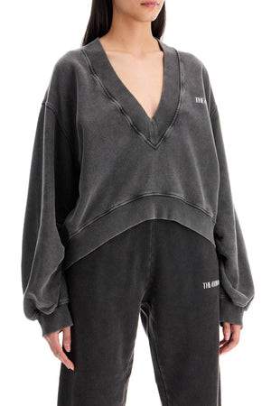 THE ATTICO Oversized Deep V-Neck Sweatshirt with Asymmetrical Hem