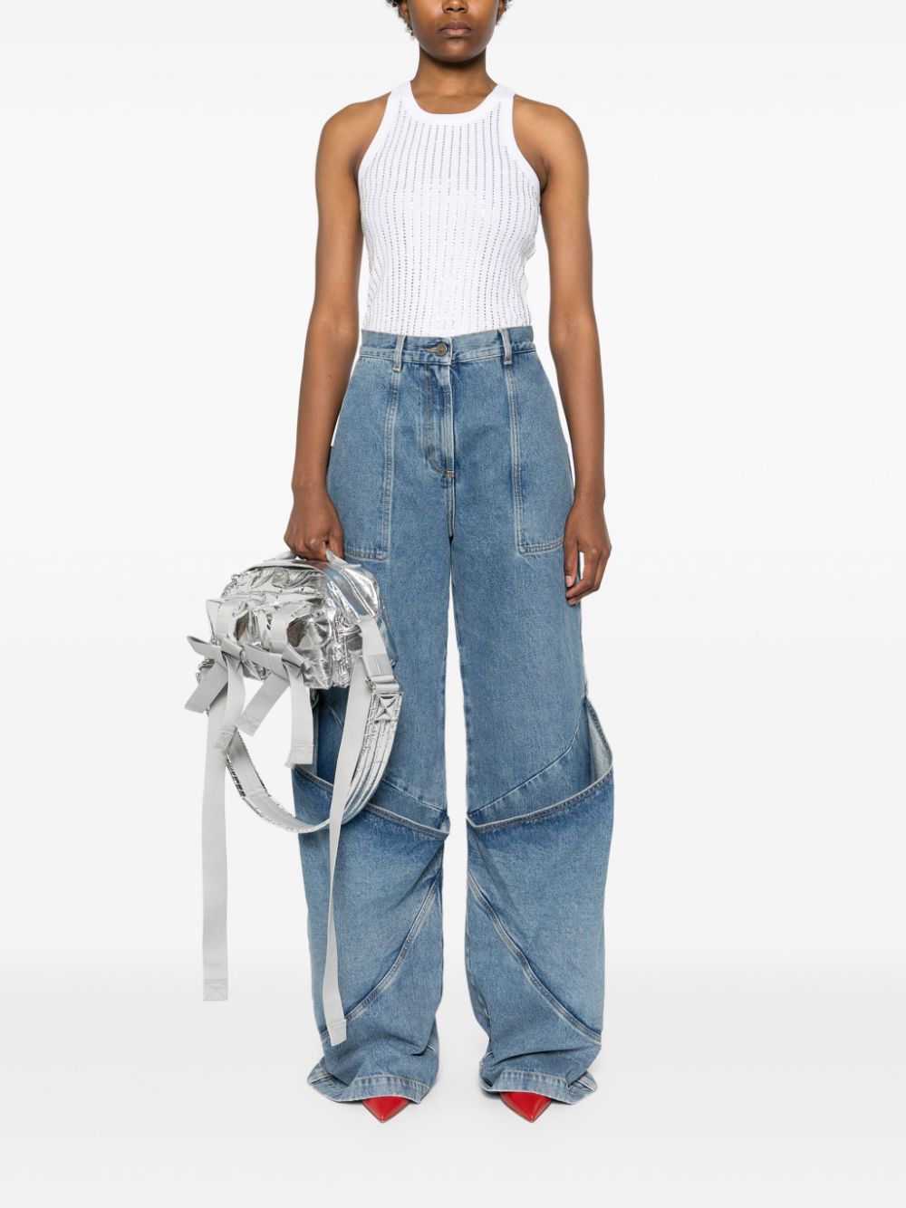 THE ATTICO Sky Blue Wide-Leg Denim Cotton Jeans