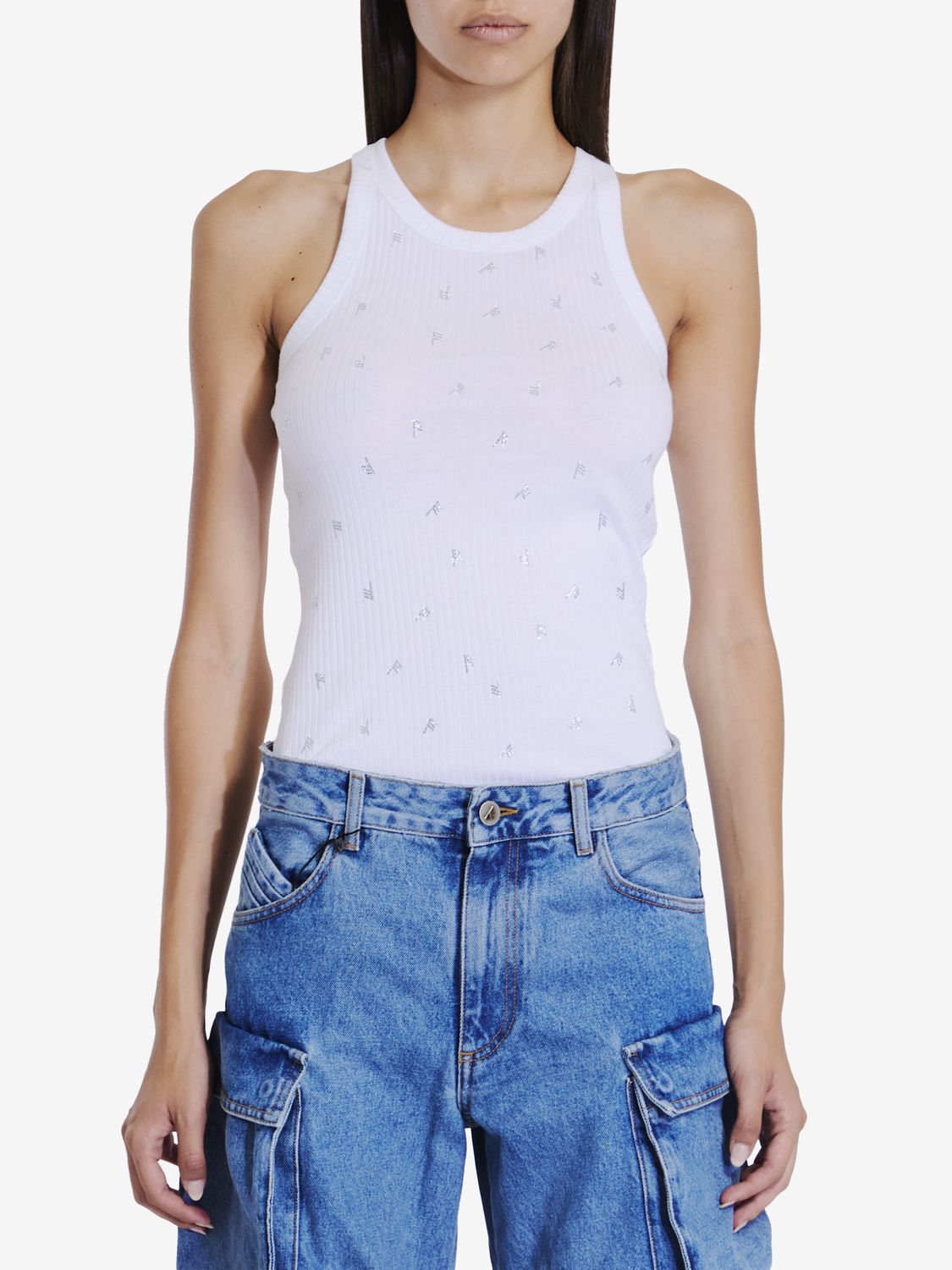 THE ATTICO Crystal Embellished Cotton Tank Top