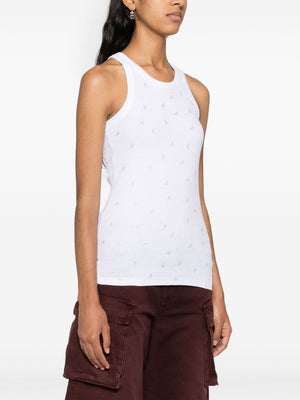 THE ATTICO Sleeveless Rhinestone Logo Cotton Tank Top