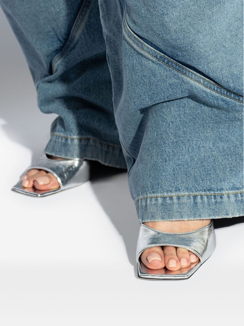 THE ATTICO Mini Metallic Crinkled Leather Flat Sandals