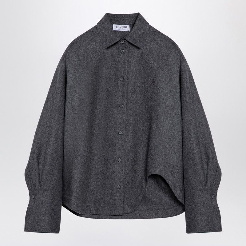 THE ATTICO Elegant Grey Wool-Blend Shirt with Asymmetrical Hem