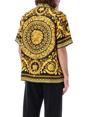 VERSACE Baroque Print Silk Button-Down Shirt, Size 50