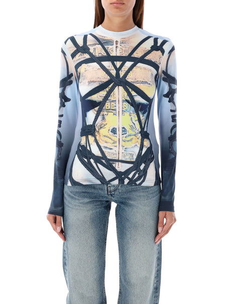 Y/PROJECT Long Sleeve Bondage Print T-Shirt - Second Skin Fit