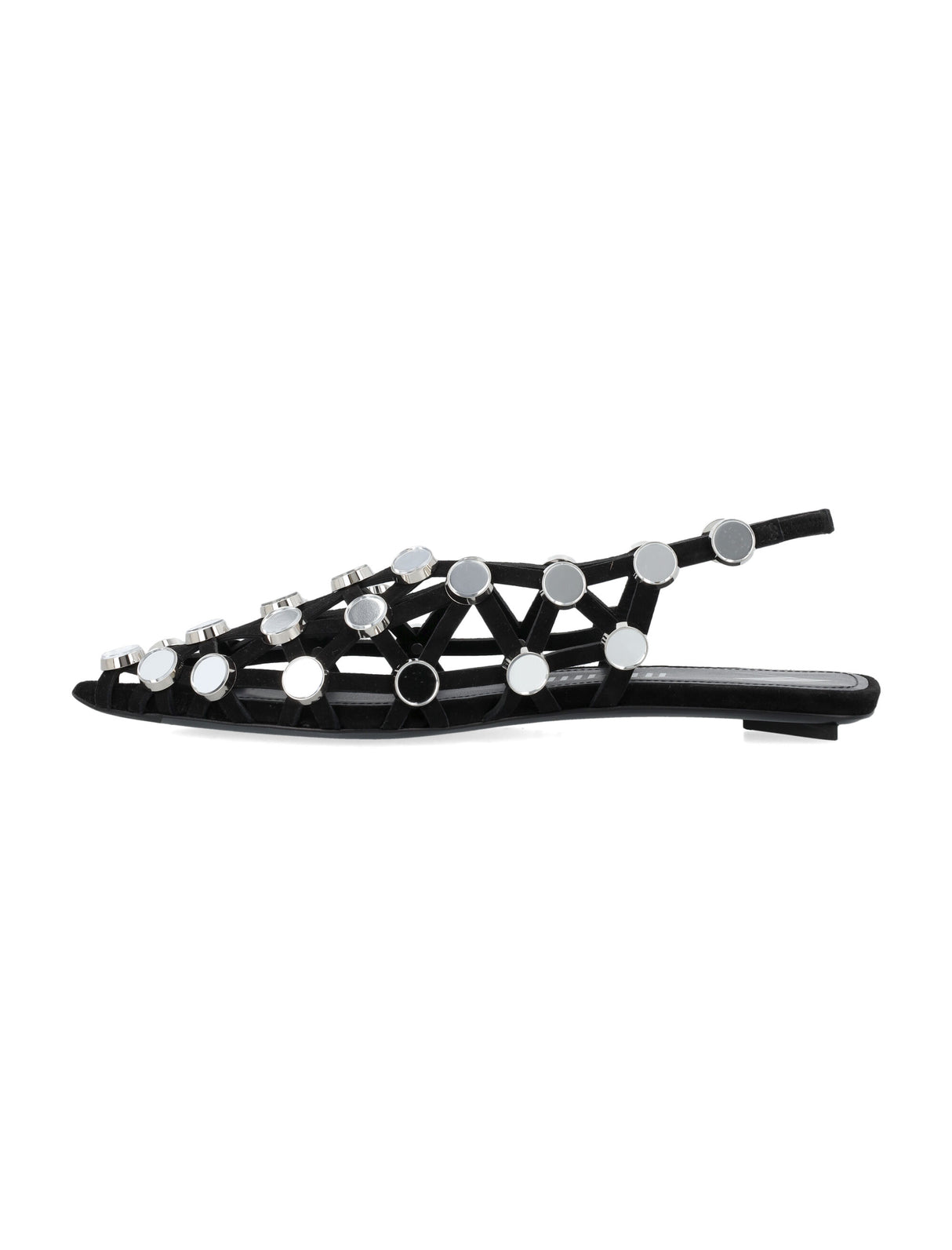 THE ATTICO Studded Mesh Pointed-Toe Slingback Ballerina Flats