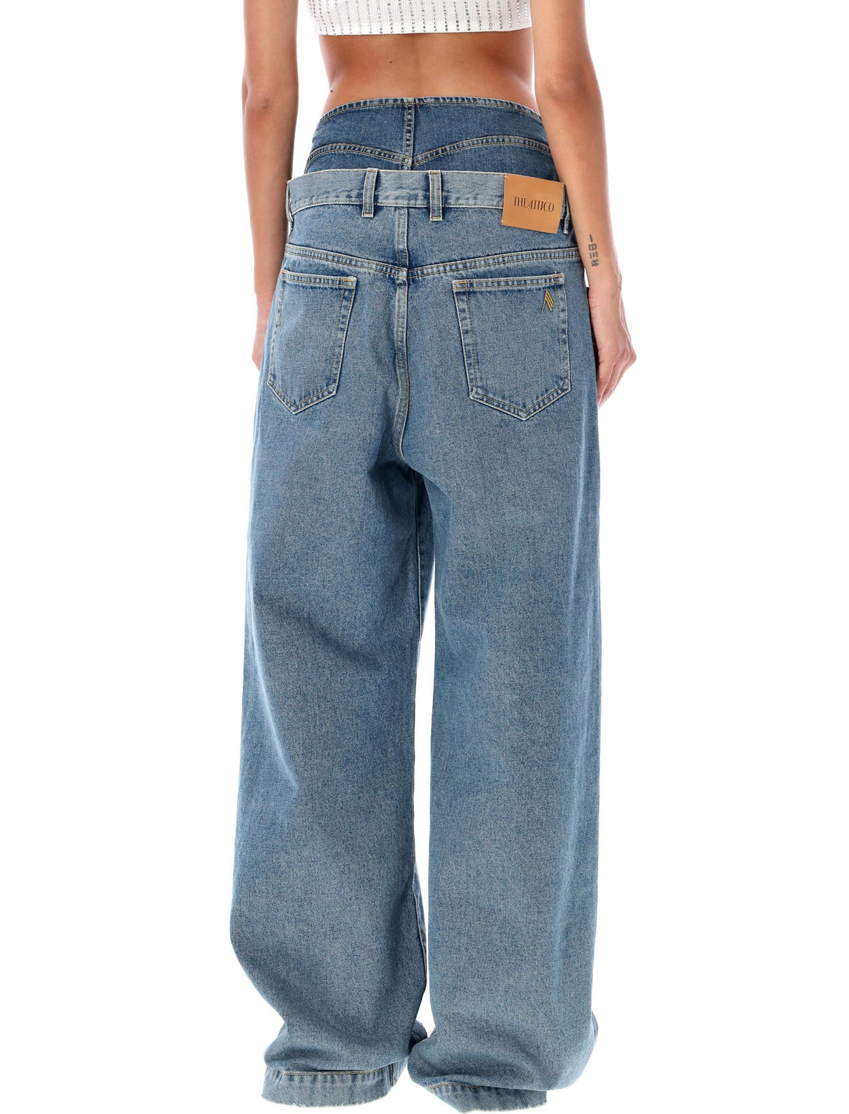 THE ATTICO Dual Waistband Wide-Leg Denim Pants