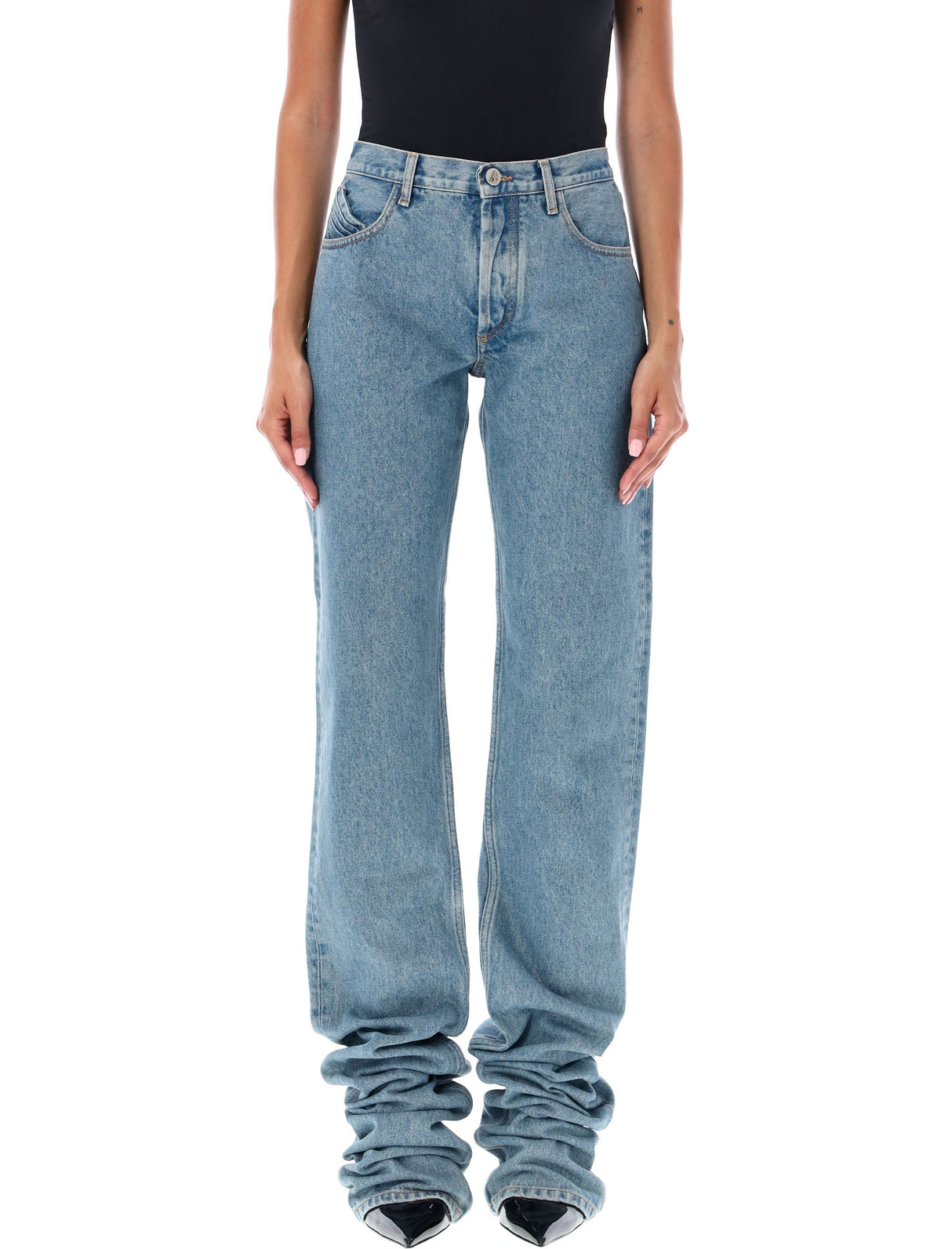 THE ATTICO Extra Long Slim Sky-Blue Denim Jeans