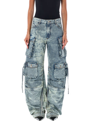 THE ATTICO Distressed Wide-Leg Cargo Denim Pants