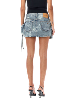 THE ATTICO Chic Urban Mini Cargo Skirt in Bleached Blue