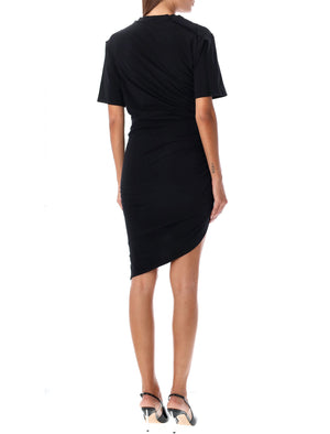 MUGLER Chic Ruched Cotton Mini Dress with Asymmetrical Hem