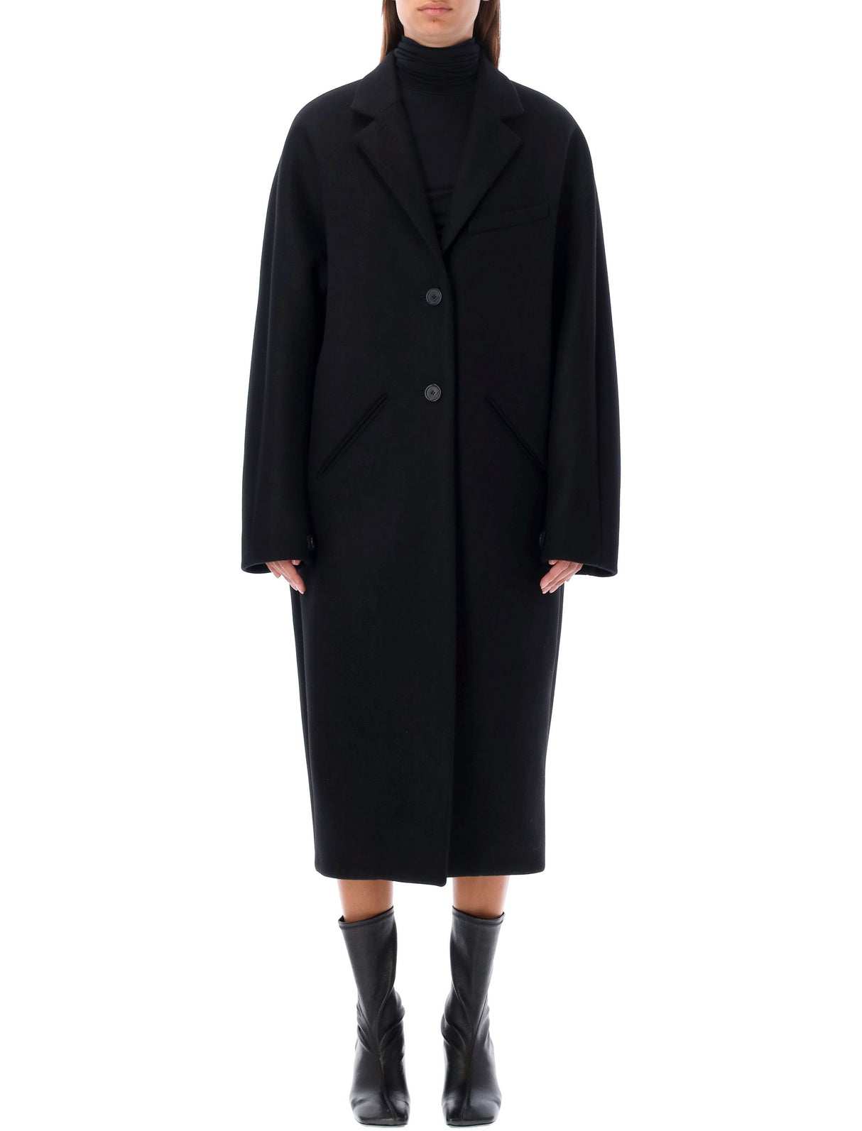 COURREGÈS Chic Wool Blend Cocoon Coat with Notched Lapel