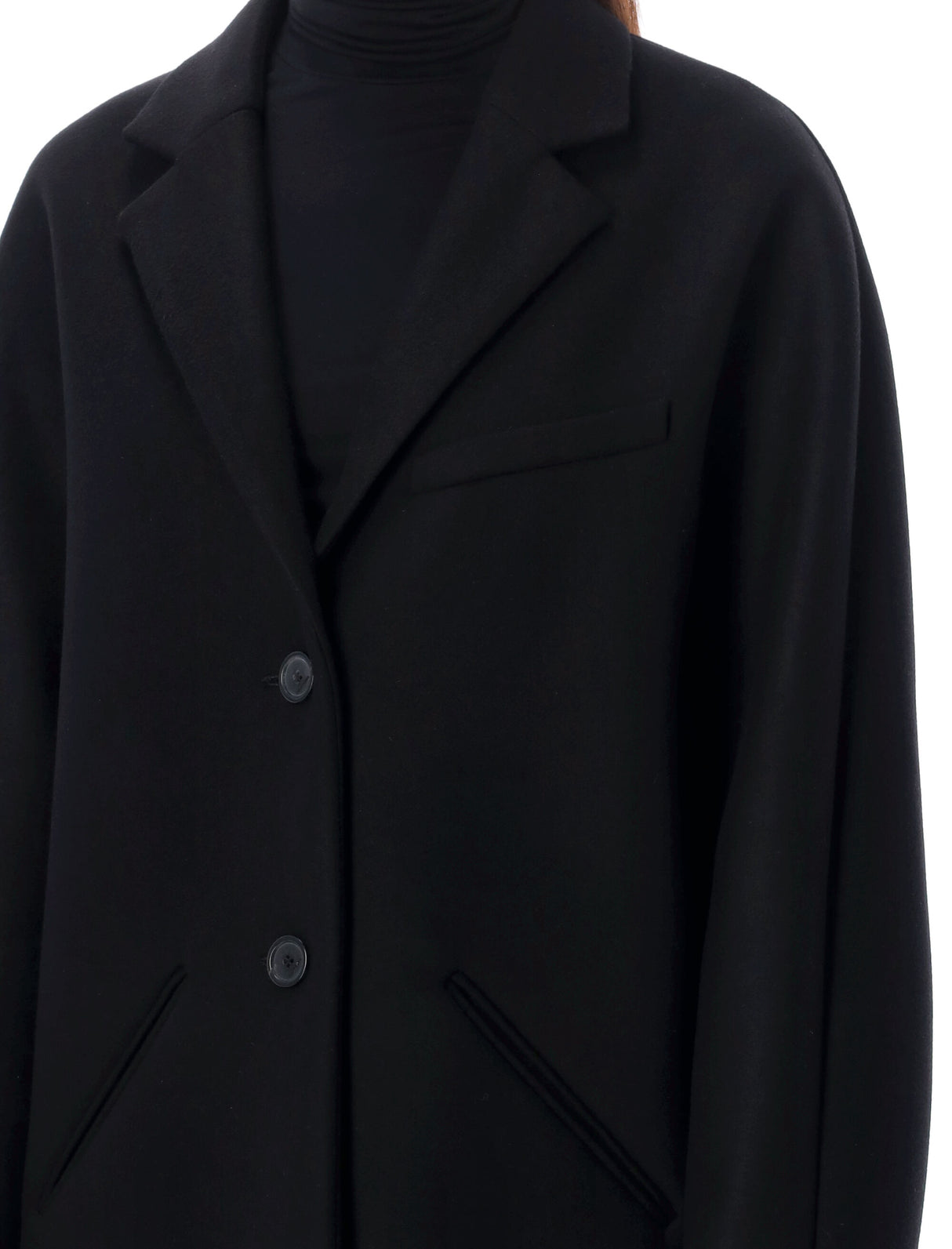 COURREGÈS Chic Wool Blend Cocoon Coat with Notched Lapel