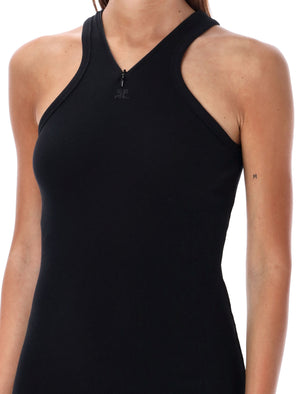 COURREGÈS Cross Halter Mini Dress with Front Zip