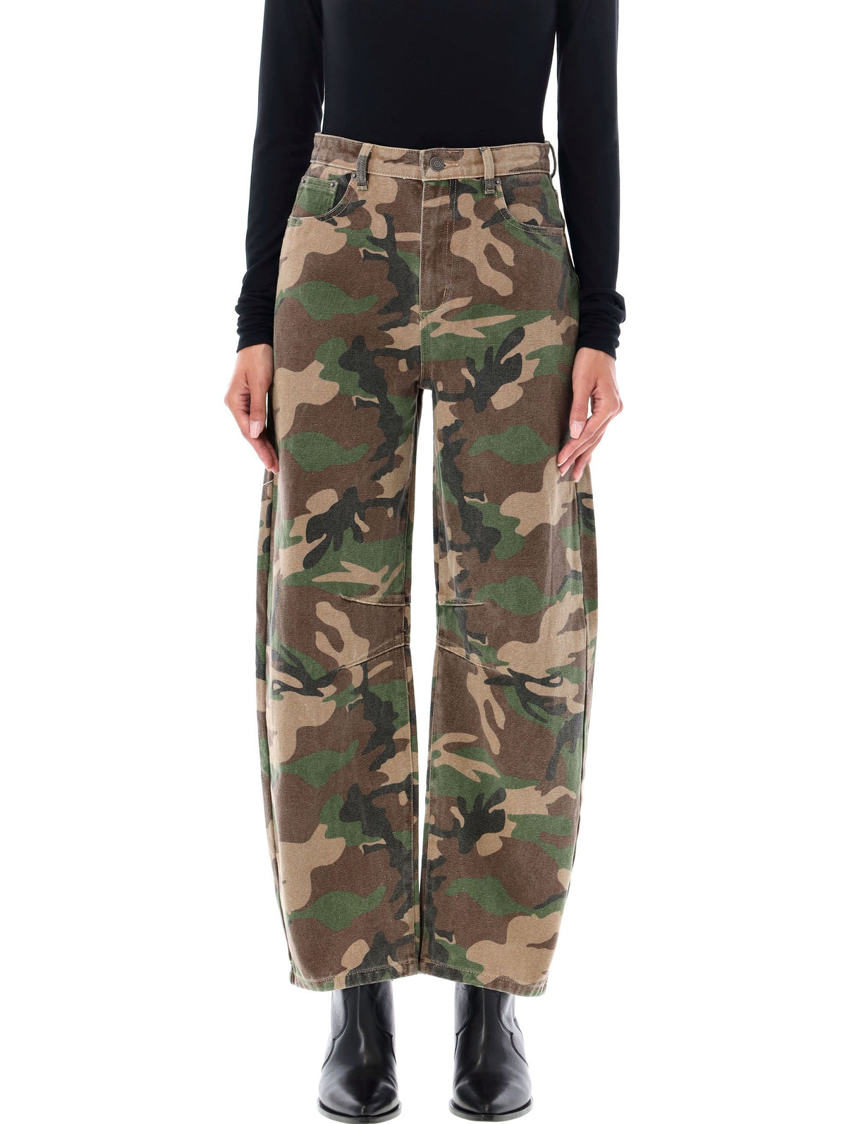 SEROYA NYC Mid Rise Camo Denim Barrel-Leg Jeans - Size 26