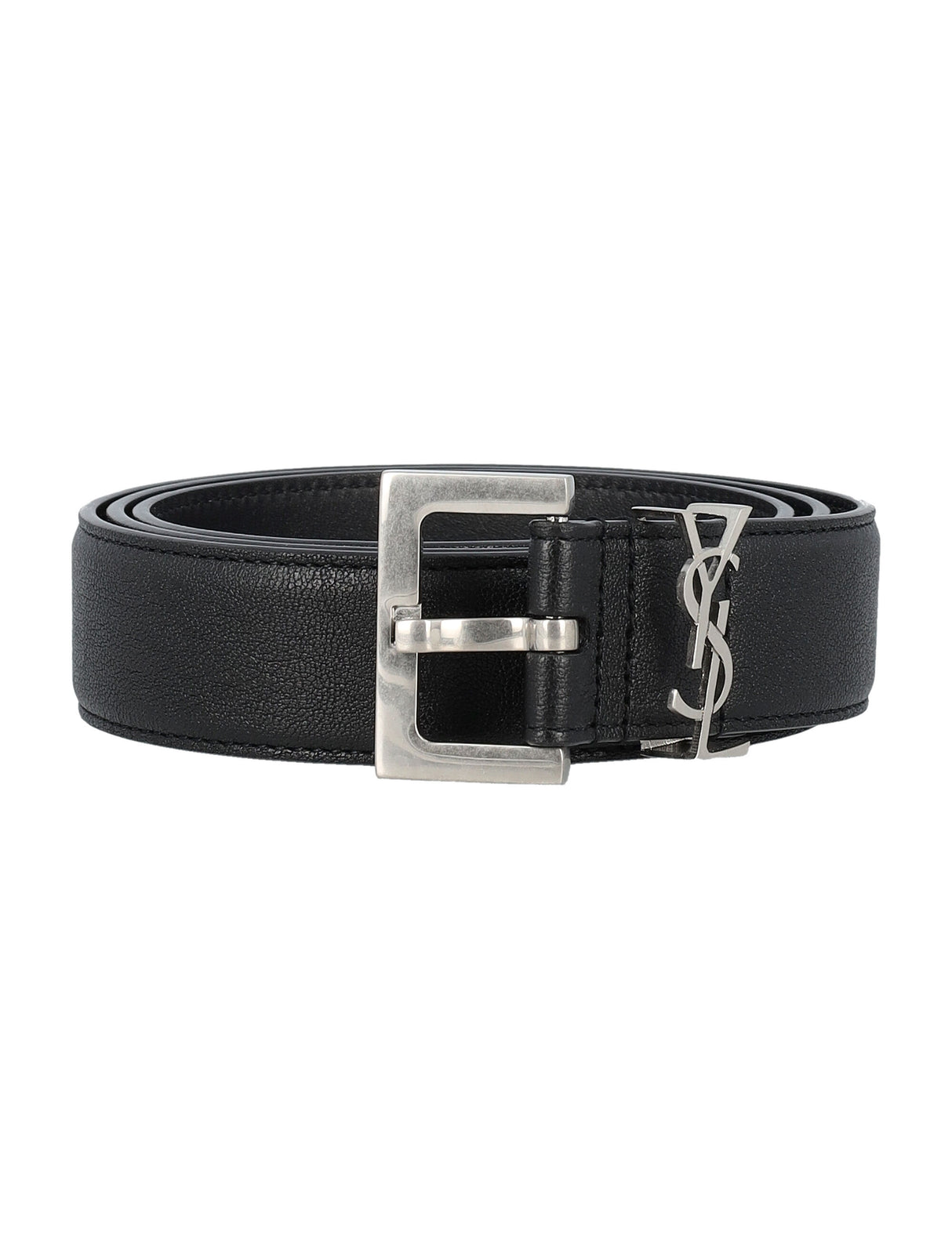 SAINT LAURENT Elegant Black Leather Belt, 3cm - Cassandre Design