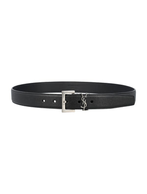 SAINT LAURENT Elegant Black Leather Belt, 3cm - Cassandre Design