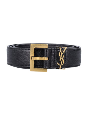 SAINT LAURENT Elite Black Leather Belt - 3cm