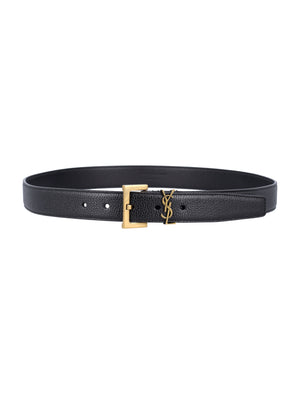 SAINT LAURENT Elite Black Leather Belt - 3cm