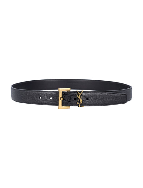 SAINT LAURENT Elite Black Leather Belt - 3cm