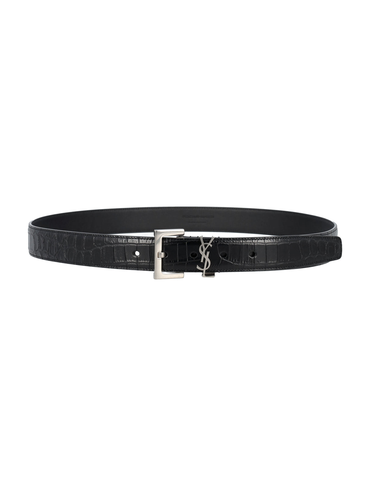 SAINT LAURENT Luxury Croc-Embossed Leather Belt 3cm - Silver-tone Buckle