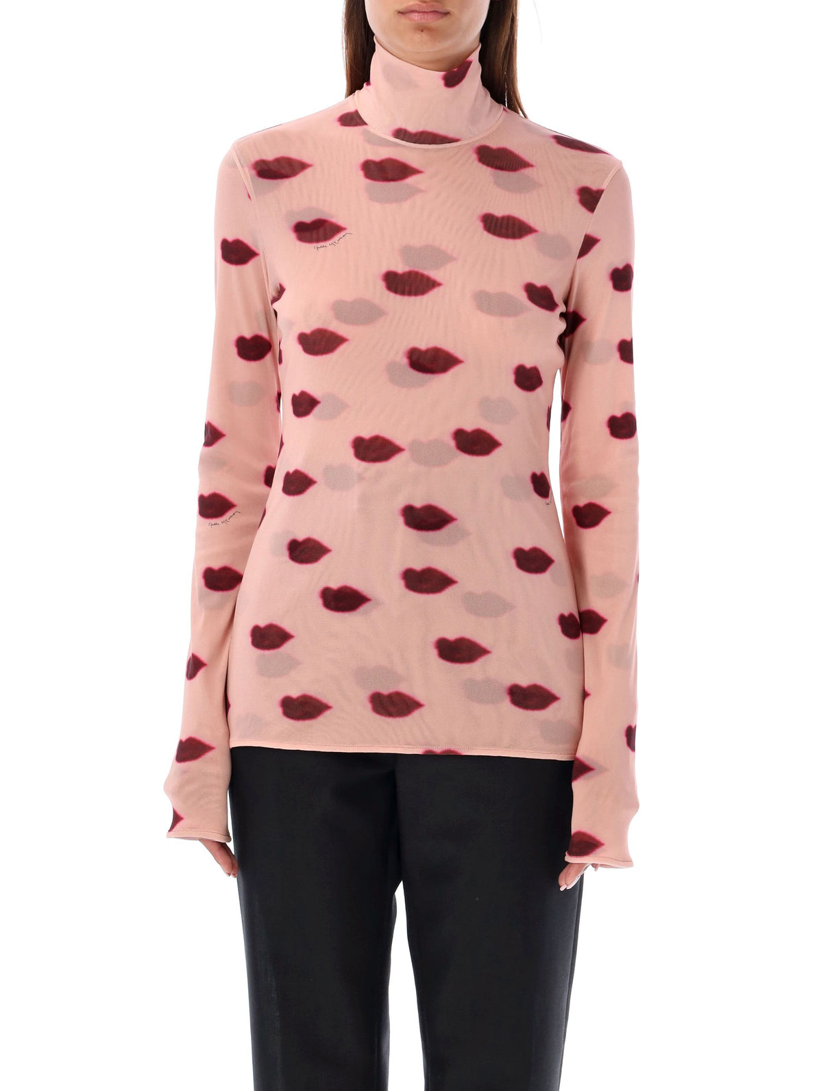 STELLA MCCARTNEY Chic Dusty Rose Lip-Print Mesh Top